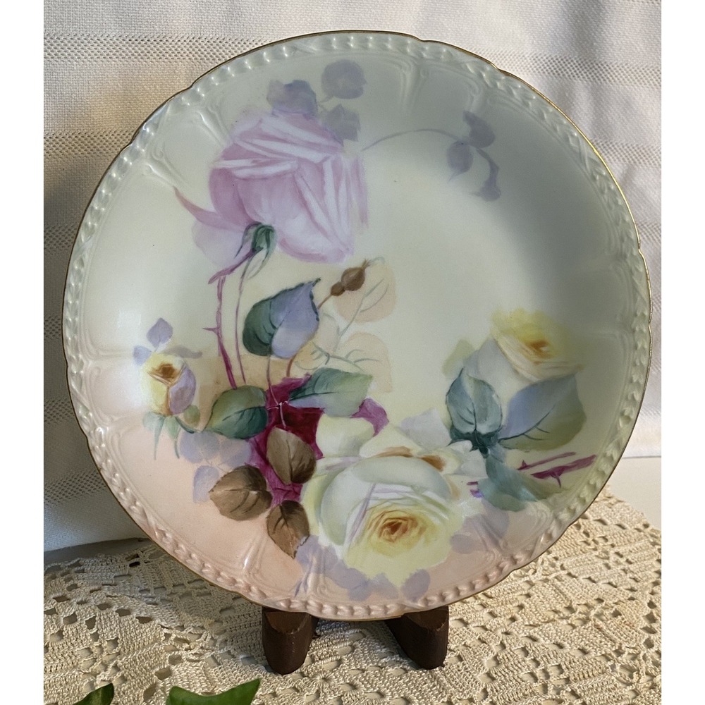 Antique GDA Limoges France Floral Plate 8.5" Hand Painted Gold Scalloped Rim